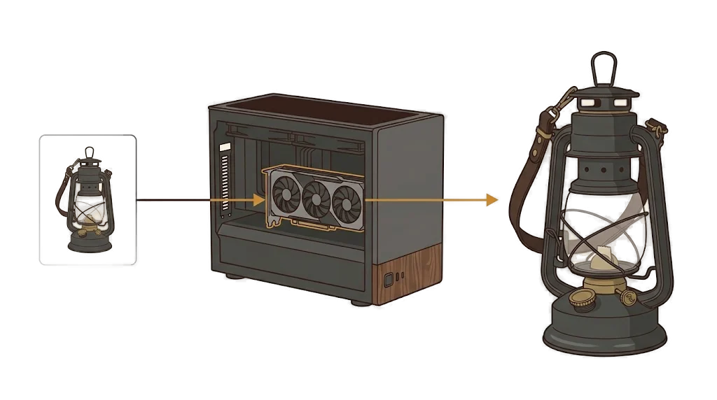 Exploded lantern housing diagram shown as a technical 3D study