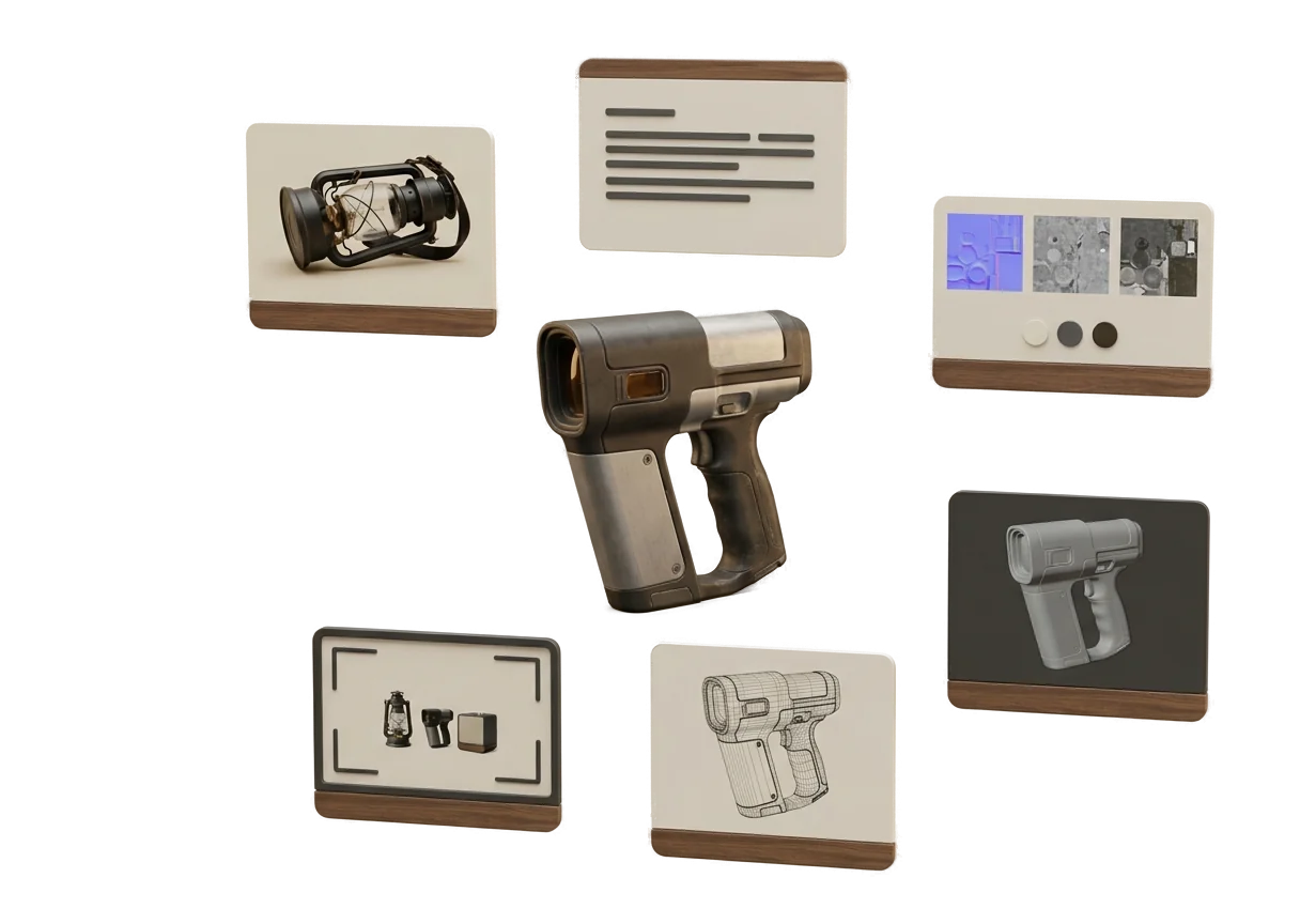 Precision scanner surrounded by 3D concept and interface studies