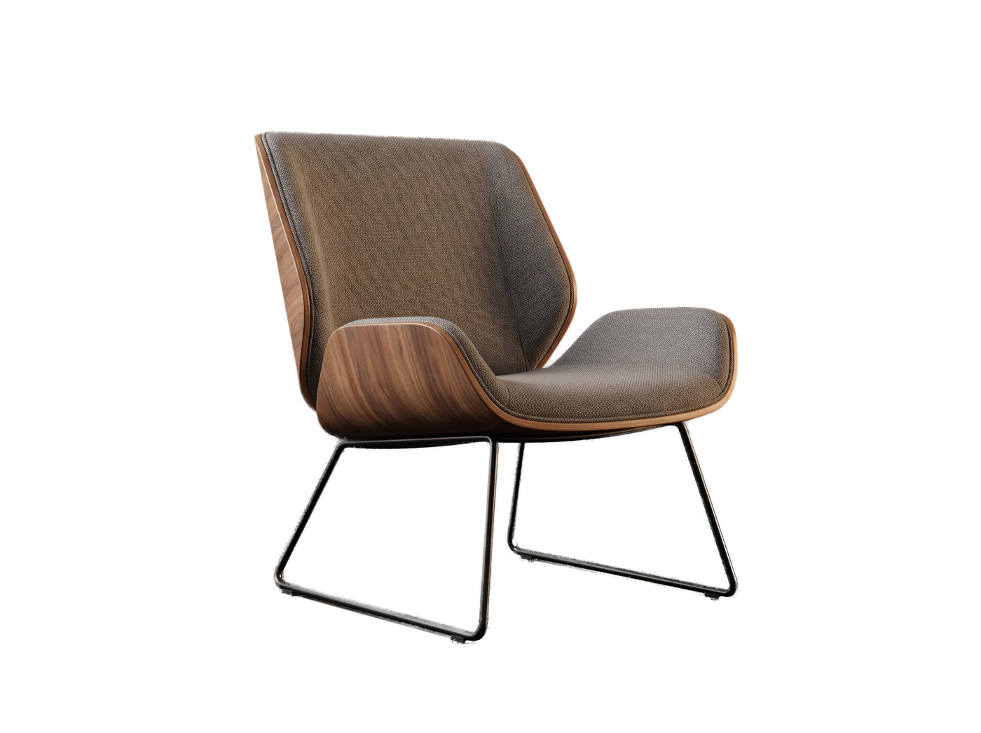 Walnut and charcoal lounge chair rendered as an interior asset