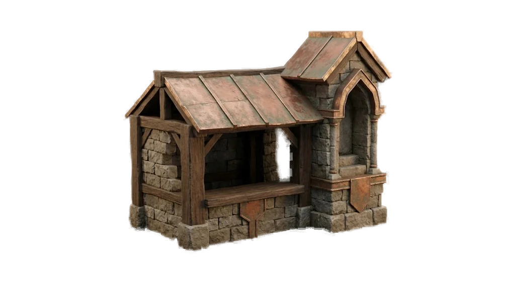 Rustic stone and timber well rendered as an environment prop