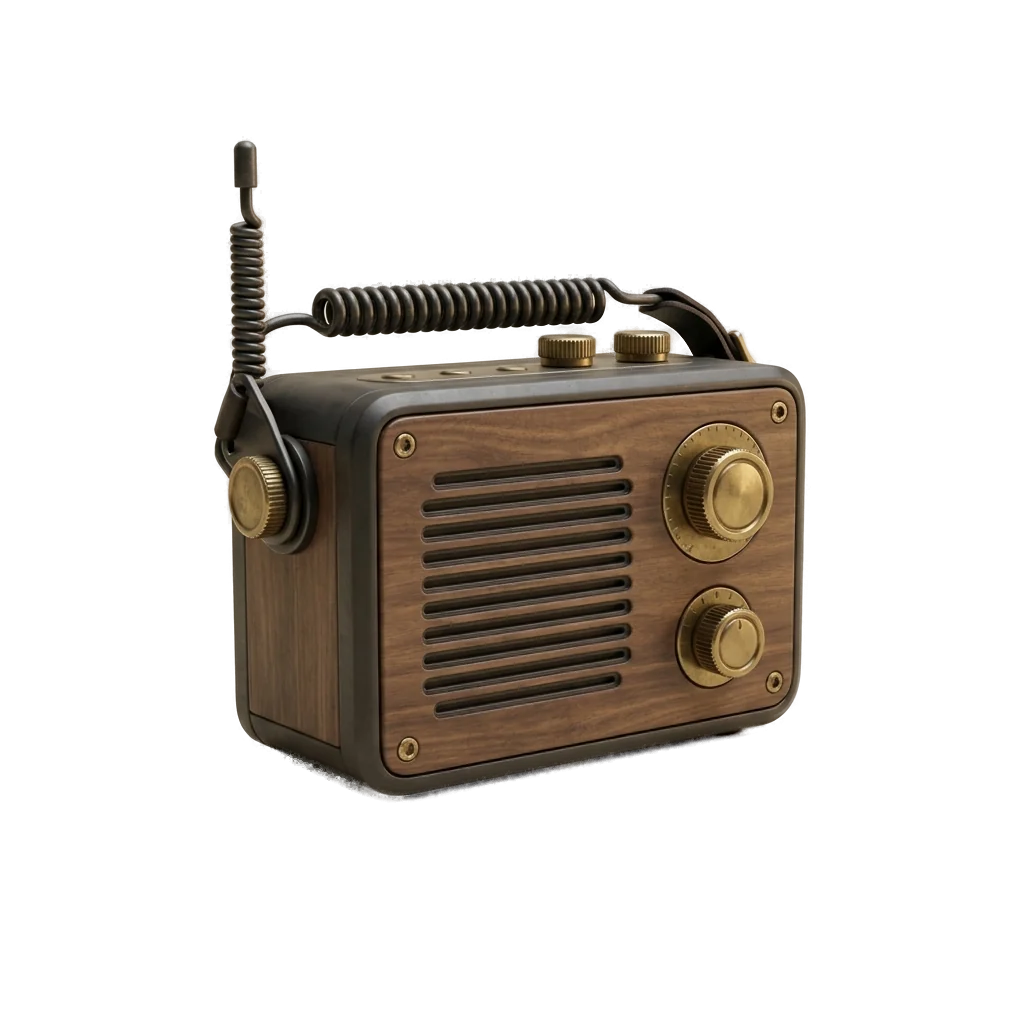 Compact vintage radio rendered as a detailed product asset