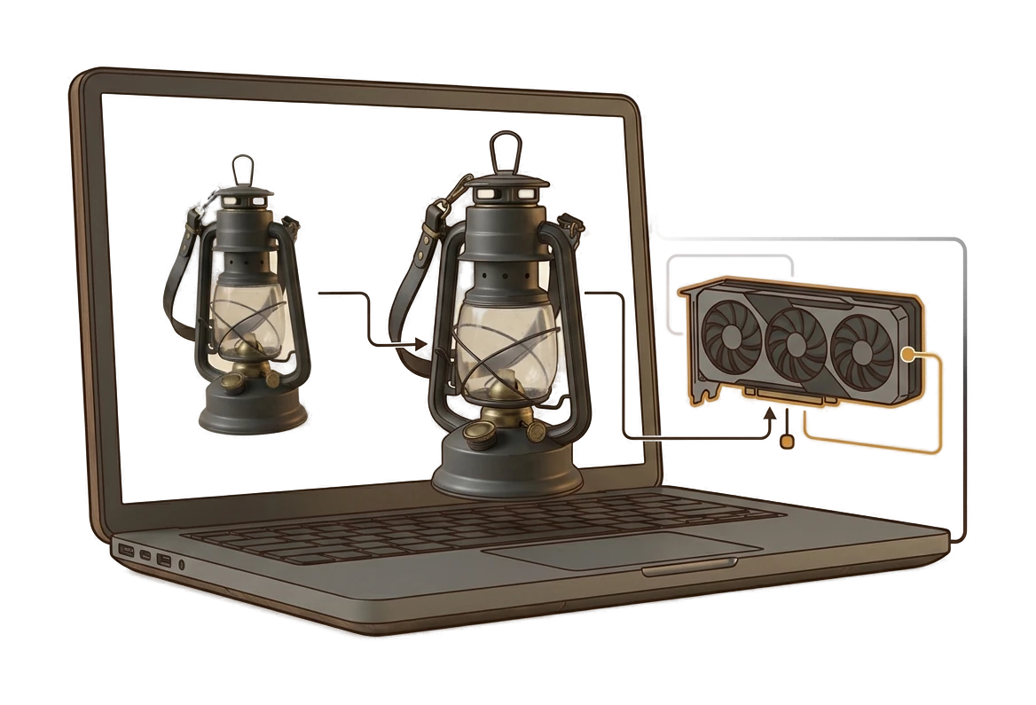 Laptop displaying inspected 3D lantern models and material details