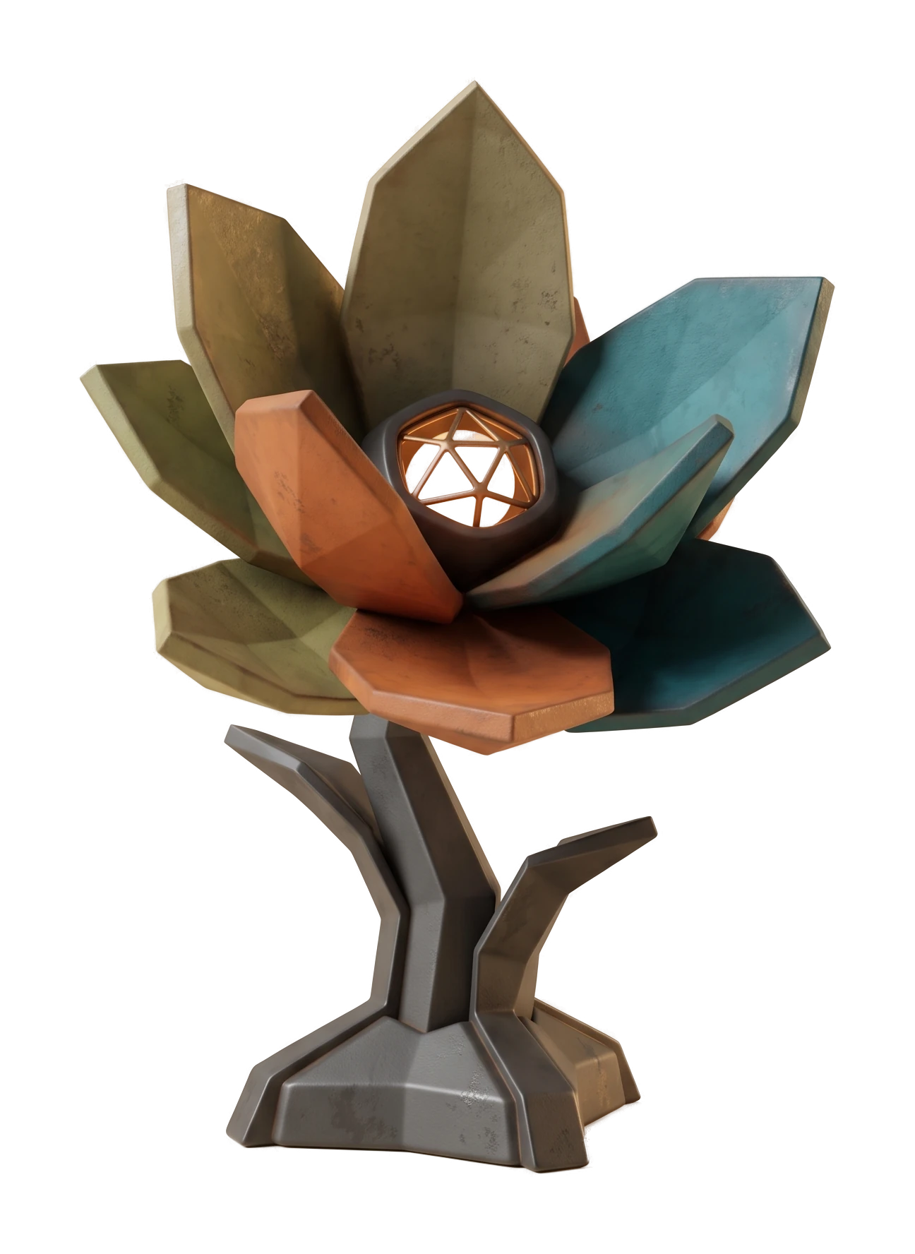 Stylized geometric game prop illustrating local 3D asset generation